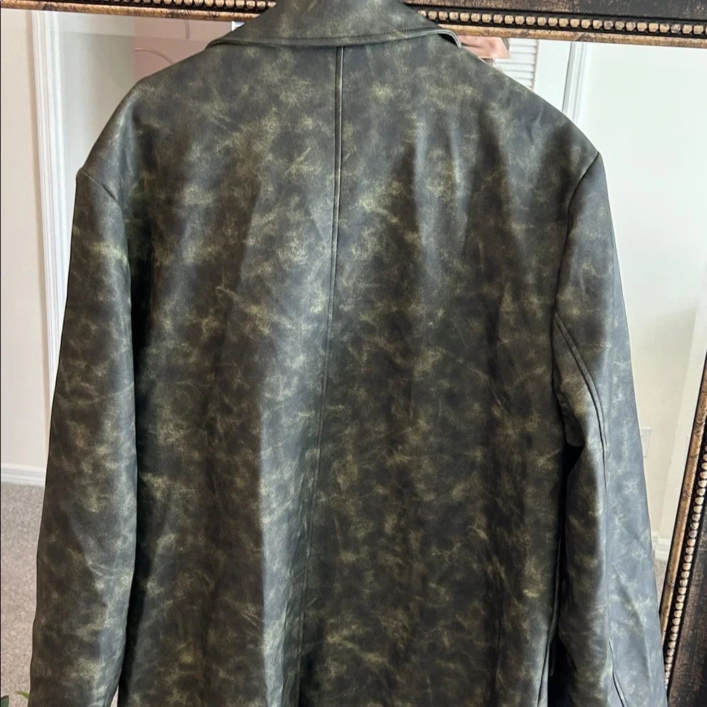 WEWOREWHAT Oversized Blazer Jacket Edgy Olive Leather Jacket
